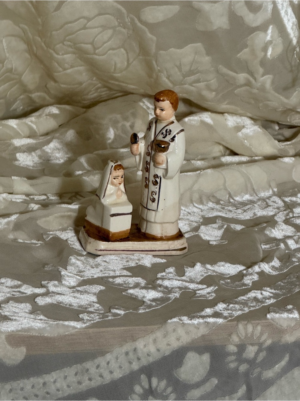 Vintage Made in Japan Catholic Priest Nun Holy Communion Figurine 1950s 1960s